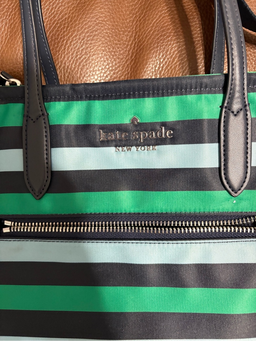 kate spade Green and Black Horizontal Stripe Tote - Picture 2 of 11